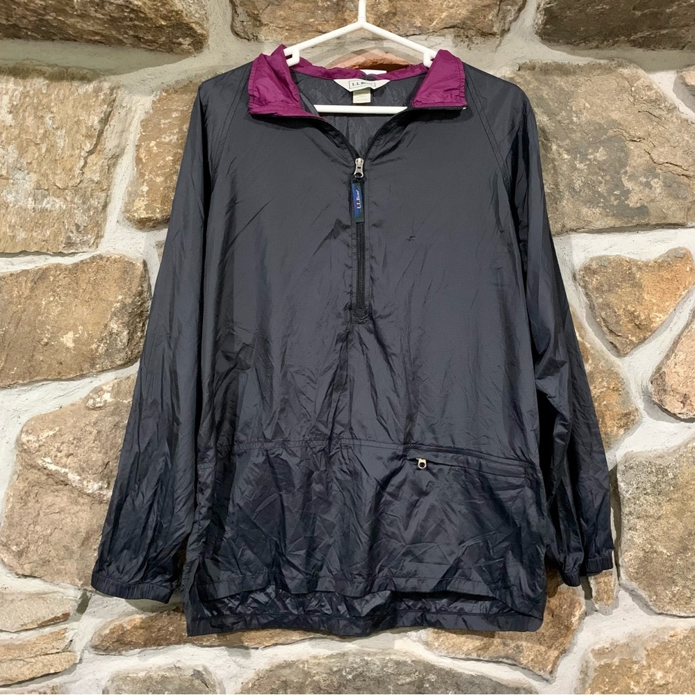 Vintage Black/Purple Thin Light Weight LL Bean Quarter Zip Windbreaker L.L. Bean